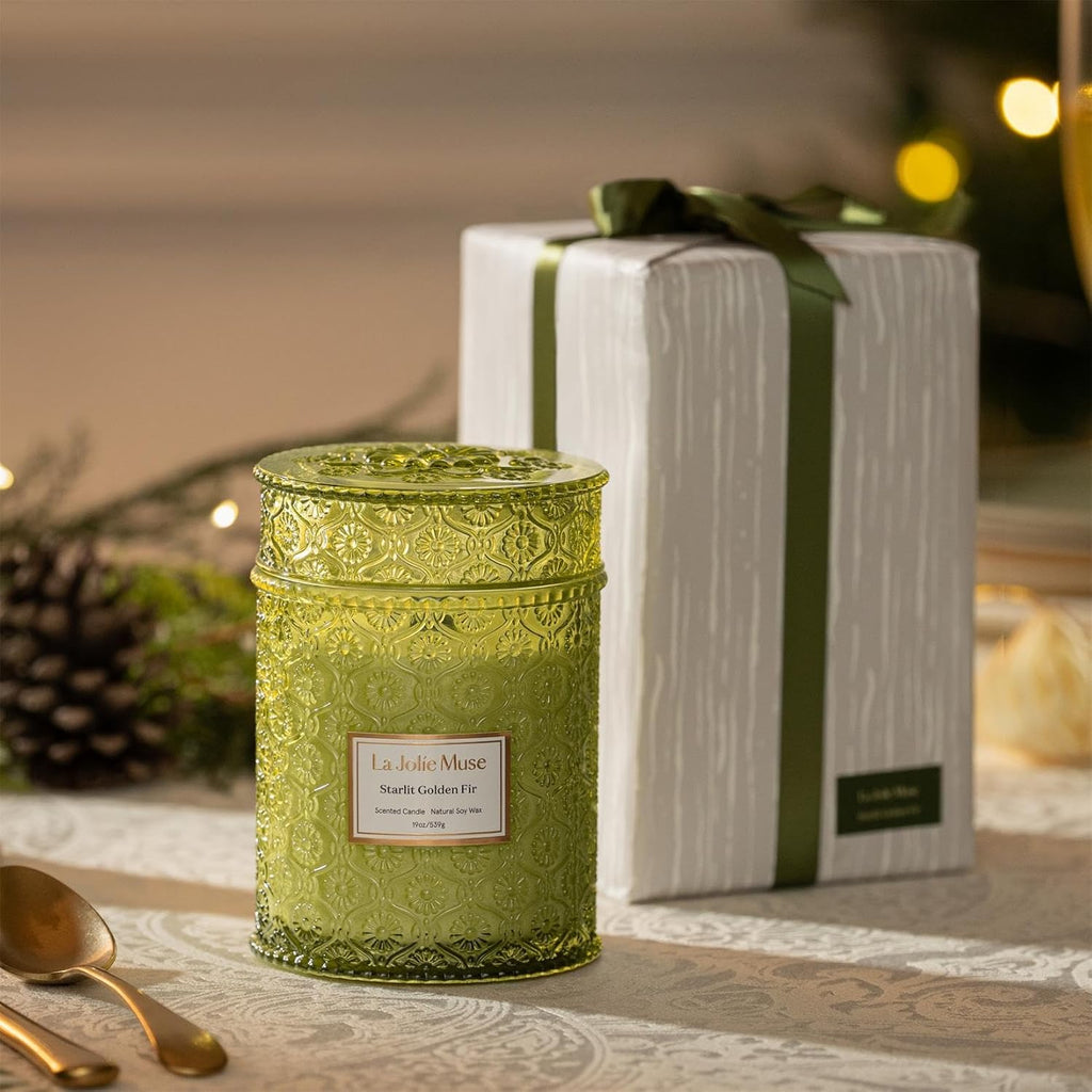 Starlit Golden Fir Candle – Pine, Cedarwood, Fir Balsam | 19 Oz Large Wooden Wick Candle | Natural Soy Wax | 90 Hours Clean Burn | Gift-Ready for Hosts & Gatherings