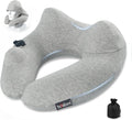 Travel Pillow for Airplane with Hood, Inflatable Neck Air Pillow for Car,Travel Accessoires Nap Rest Sleep Business Trip Flight