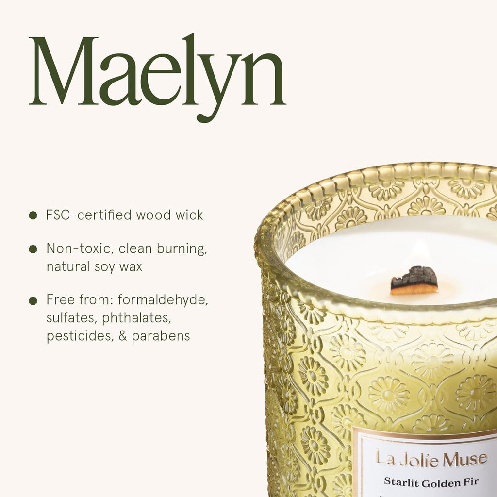 Starlit Golden Fir Candle – Pine, Cedarwood, Fir Balsam | 19 Oz Large Wooden Wick Candle | Natural Soy Wax | 90 Hours Clean Burn | Gift-Ready for Hosts & Gatherings