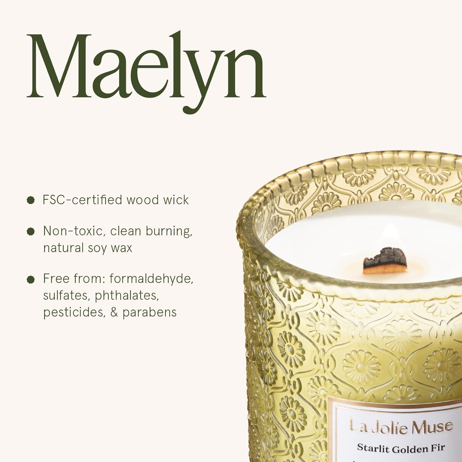 Starlit Golden Fir Candle – Pine, Cedarwood, Fir Balsam | 19 Oz Large Wooden Wick Candle | Natural Soy Wax | 90 Hours Clean Burn | Gift-Ready for Hosts & Gatherings