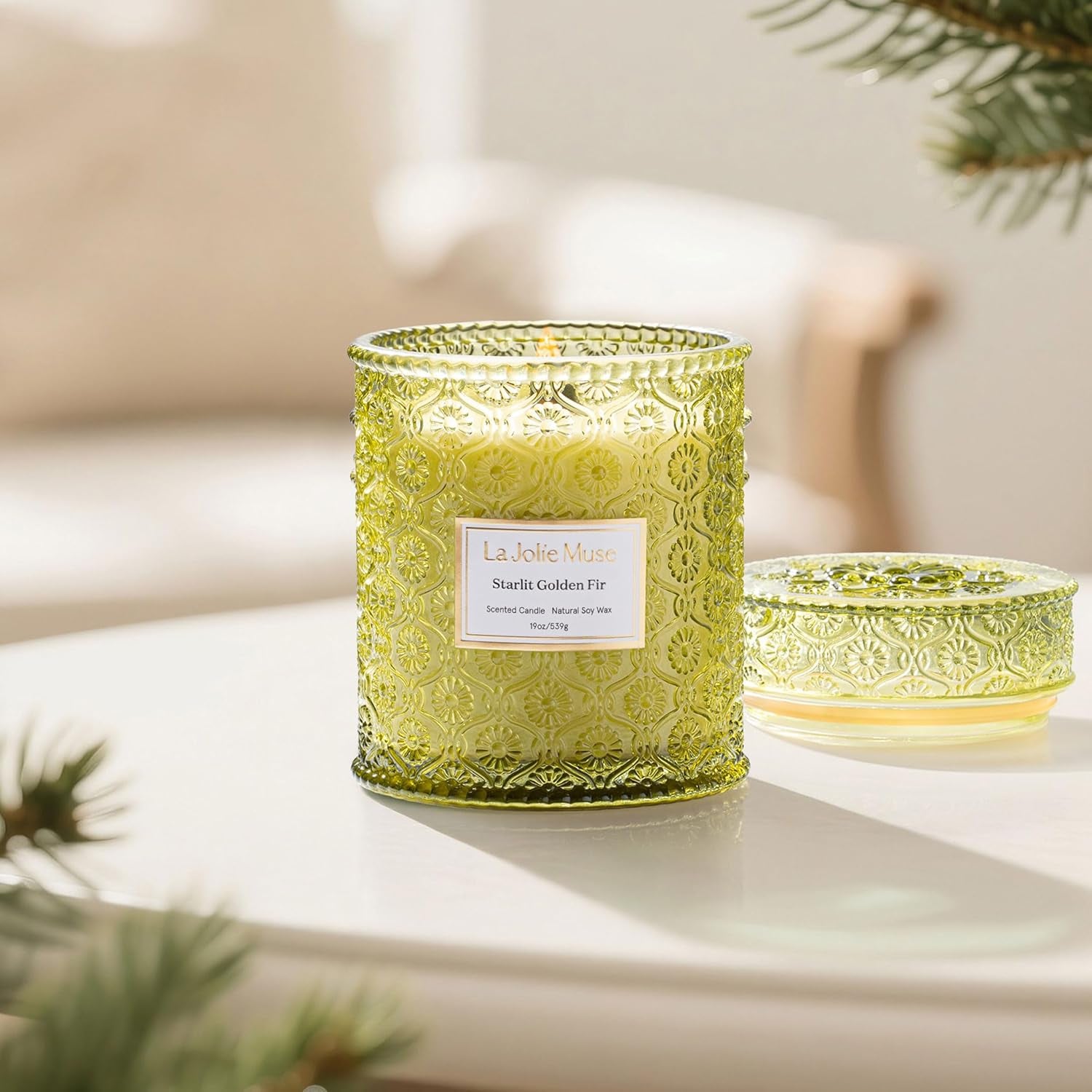 Starlit Golden Fir Candle – Pine, Cedarwood, Fir Balsam | 19 Oz Large Wooden Wick Candle | Natural Soy Wax | 90 Hours Clean Burn | Gift-Ready for Hosts & Gatherings